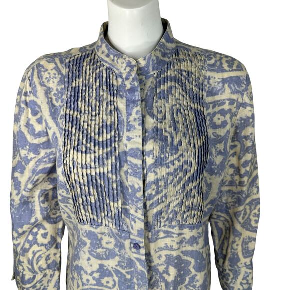 Coldwater Creek Linen Tunic Top Womens Large Petite Paisley Button Pintuck Pleat - Picture 2 of 12